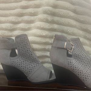Gray wedged heeled booties